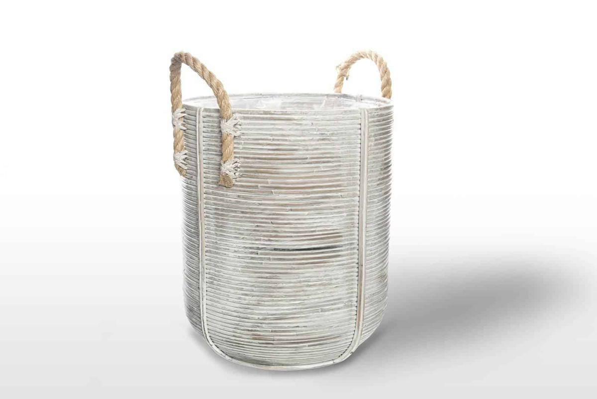 Kosz rattanowy AMIENS ⌀35cm x wys. 40cm biały przecierany