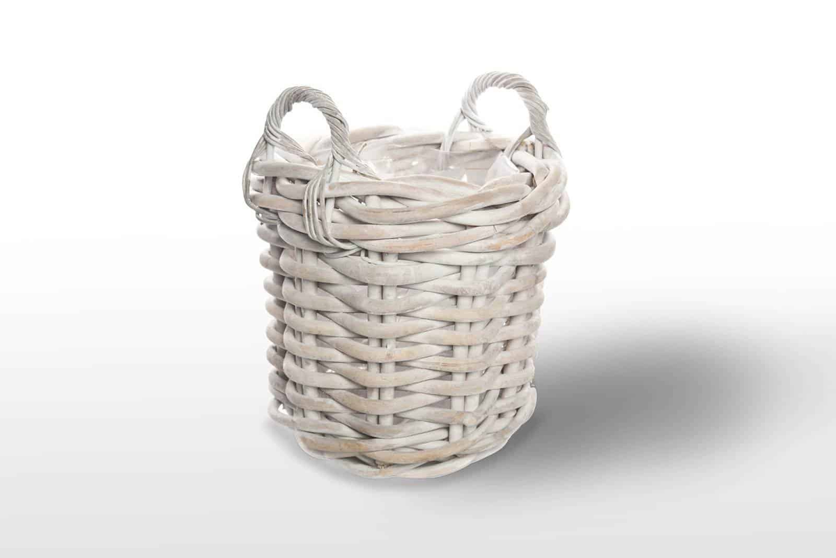 Kosz rattanowy RENNES ⌀35cm x wys. 35cm biały przecierany