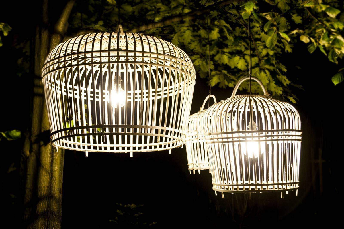 Lampa bambusowa TOULOUSE ⌀41cm x wys. 47cm biała przecierana