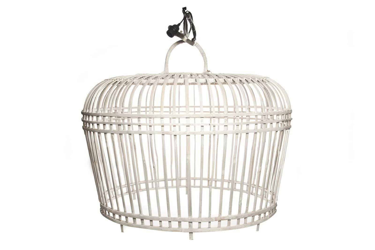 Lampa bambusowa TOULOUSE ⌀96cm x wys. 72cm biała przecierana