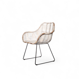 Krzesło rattanowe retro LAVAL białe przecierane