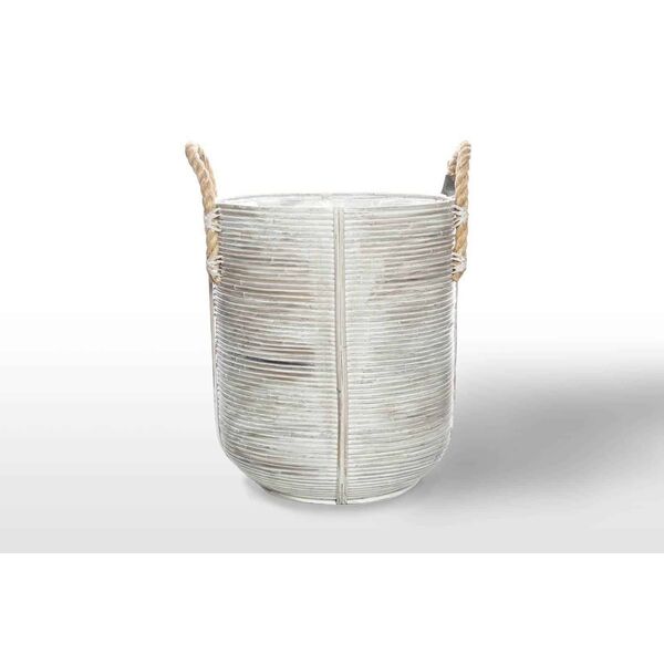 Kosz rattanowy AMIENS ⌀40cm x wys. 45cm biały przecierany