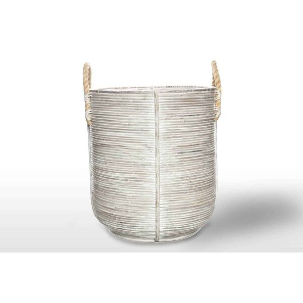 Kosz rattanowy AMIENS ⌀45cm x wys. 50cm biały przecierany