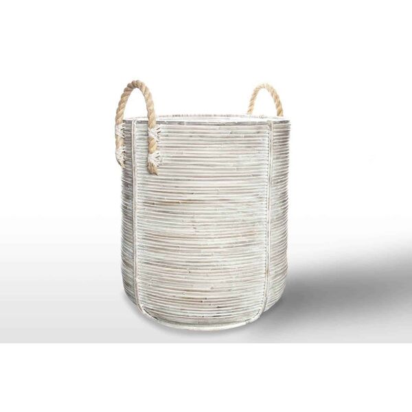 Kosz rattanowy AMIENS ⌀45cm x wys. 50cm biały przecierany