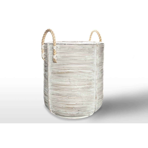 Kosz rattanowy AMIENS ⌀45cm x wys. 50cm biały przecierany