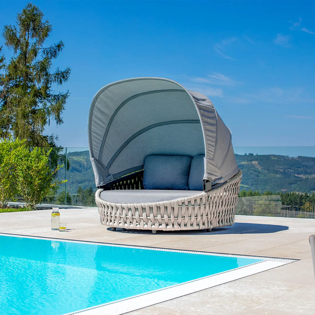 Łóżko ogrodowe z baldachimem HUG szarobeżowe