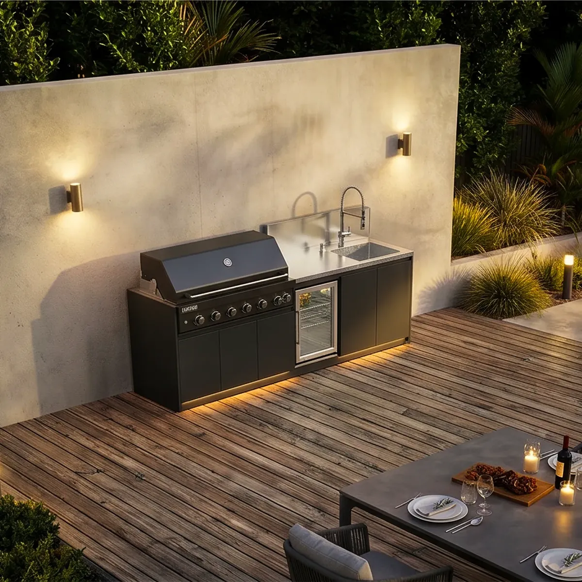 Kuchnia BBQ VIEJA 3-elementowa z lodówką i zlewozmywakiem antracyt