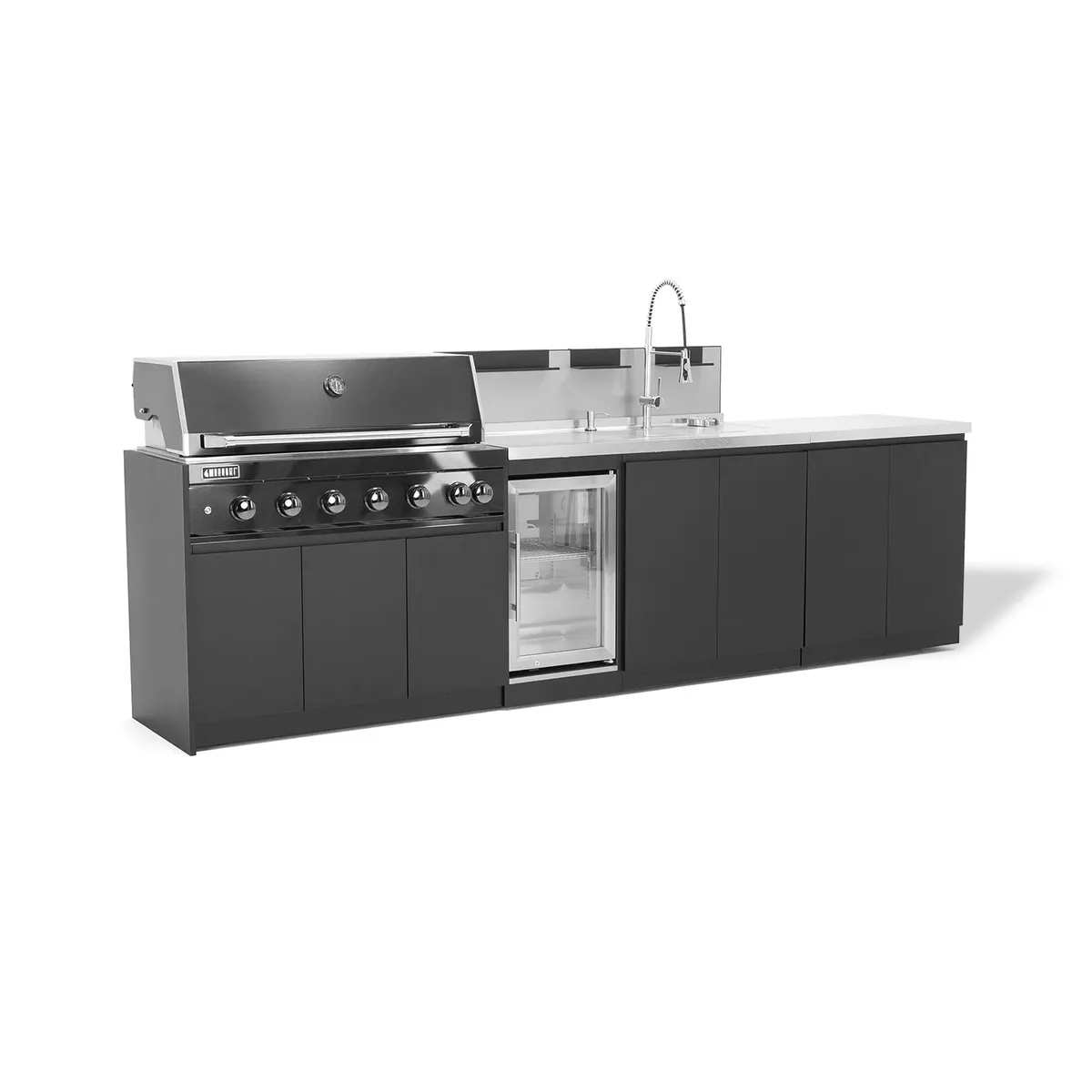 Kuchnia BBQ VIEJA 4-elementowa z lodówką, zlewozmywakiem i szafką podwójną antracyt