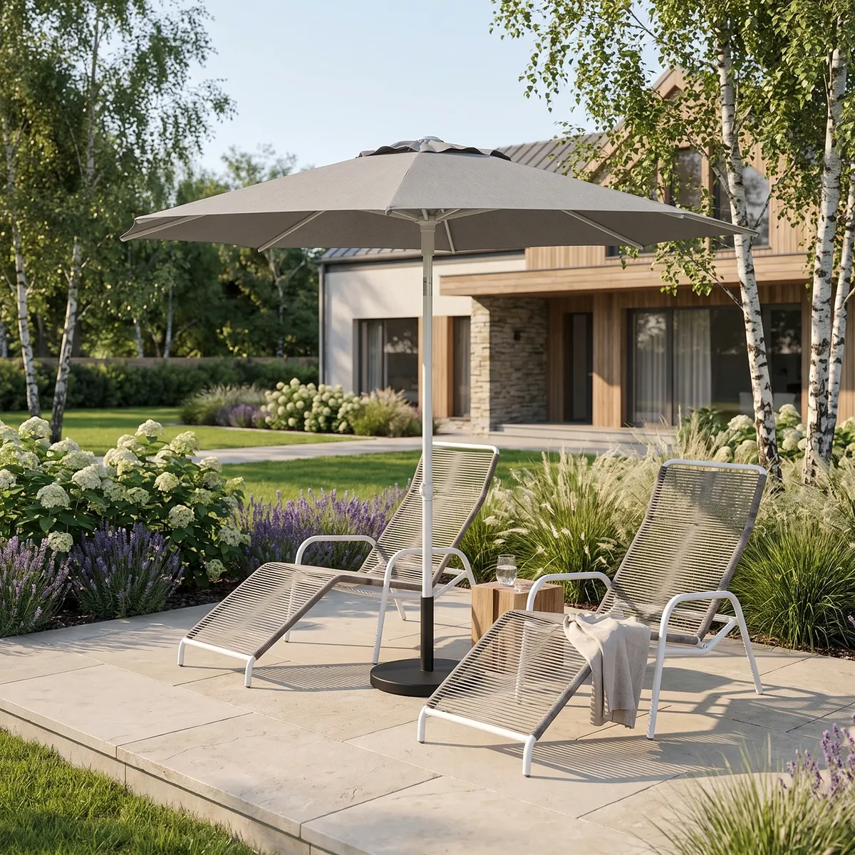 Parasol MAROCCO 4x4m szary + baza 200kg szara 1457 OUTLET (1)