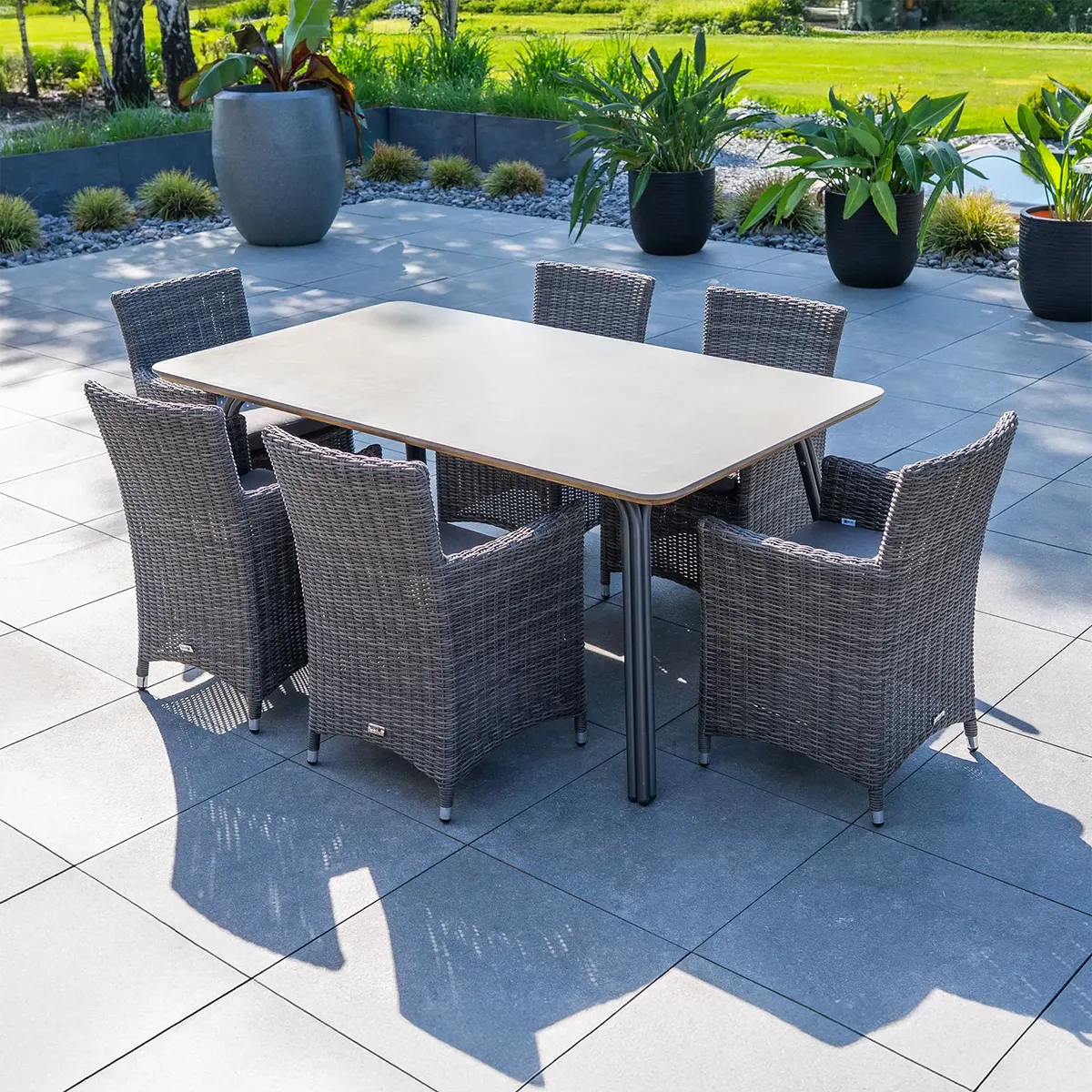 Stół SIMI 180cm stone + 6x fotel AMANDA szary 1735 OUTLET