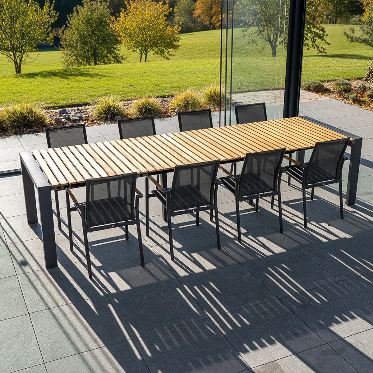Zestaw jadalniany RIALTO 265-332 + 8x SOLLER TEAK antracyt 1882 OUTLET