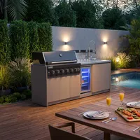 Grill ogrodowy gazowy - kuchnia BBQ VIEJA 6-palnikowa ciemne drewno 1936 OUTLET
