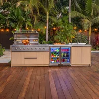 Kuchnia BBQ TEIDE 3-elementowa z podwójną lodówką i zlewozmywakiem jasne drewno