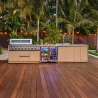 Kuchnia BBQ TEIDE 4-elementowa z podwójną lodówką, zlewozmywakiem i szafką podwójną jasne drewno