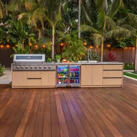 Kuchnia BBQ TEIDE 4-elementowa z podwójną lodówką, zlewozmywakiem i szafką z szufladami jasne drewno