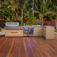 Kuchnia BBQ TEIDE 5-elementowa z podwójną lodówką, zlewozmywakiem, elementem narożnym i szafką podwójną jasne drewno