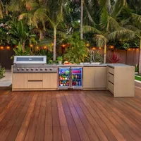 Kuchnia BBQ TEIDE 5-elementowa z podwójną lodówką, zlewozmywakiem, elementem narożnym i szafką z szufladami jasne drewno