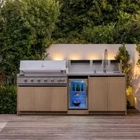 Kuchnia BBQ VIEJA 3-elementowa z lodówką i zlewozmywakiem jasne drewno
