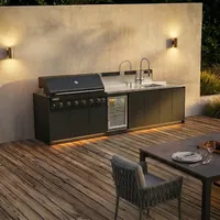 Kuchnia BBQ VIEJA 4-elementowa z lodówką, zlewozmywakiem i szafką podwójną antracyt