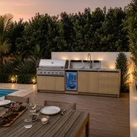 Kuchnia BBQ VIEJA 4-elementowa z lodówką, zlewozmywakiem i szafką podwójną jasne drewno
