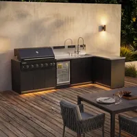 Kuchnia BBQ VIEJA 5-elementowa z lodówką, zlewozmywakiem, elementem narożnym i szafką podwójną antracyt