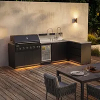 Kuchnia BBQ VIEJA 5-elementowa z lodówką, zlewozmywakiem, elementem narożnym i szafką z szufladami antracyt