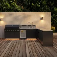 Kuchnia BBQ VIEJA 6-elementowa z lodówką, zlewozmywakiem, elementem narożnym, szafką z szufladami i szafką podwójną antracyt