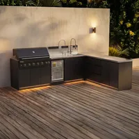 Kuchnia BBQ VIEJA 6-elementowa z lodówką, zlewozmywakiem, elementem narożnym, szafką z szufladami i szafką podwójną antracyt