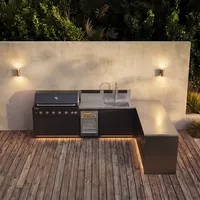 Kuchnia BBQ VIEJA 6-elementowa z lodówką, zlewozmywakiem, elementem narożnym, szafką z szufladami i szafką podwójną antracyt