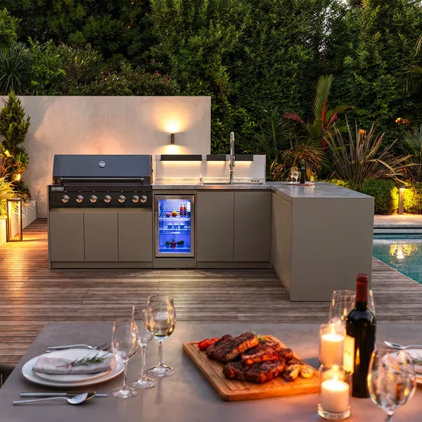 Kuchnia BBQ VIEJA 3-elementowa z lodówką i zlewozmywakiem brązowa 1936 OUTLET (1)