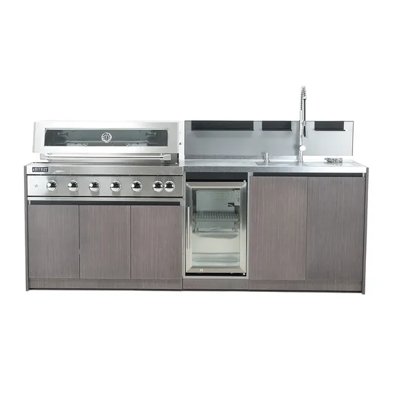 Kuchnia BBQ VIEJA 3-elementowa z lodówką i zlewozmywakiem ciemne drewno 1939 OUTLET