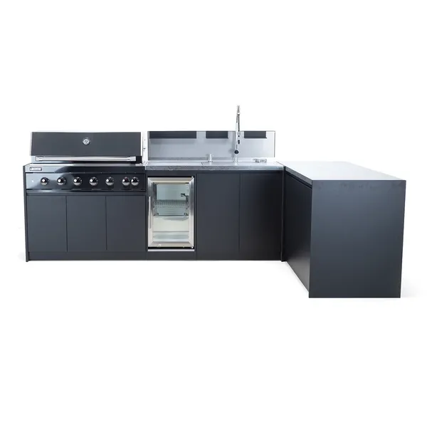 Kuchnia BBQ VIEJA 4-elementowa z lodówką i zlewozmywakiem ciemne drewno 1940 OUTLET (1)