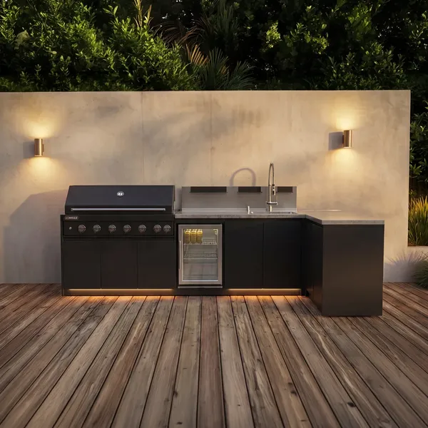 Kuchnia BBQ VIEJA 5-elementowa z lodówką, zlewozmywakiem, elementem narożnym i szafką podwójną antracyt