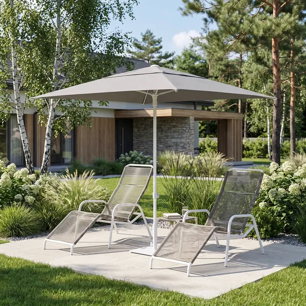 Parasol SANTORINI Ø2,5m szary + baza 25kg szara 1458 OUTLET (1)