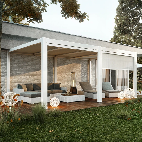 Pergola PERARA 530x360cm biała + 2 rolety boczne 360cm + 2 rolety frontowe 265cm 1703 WYPRZEDAŻ