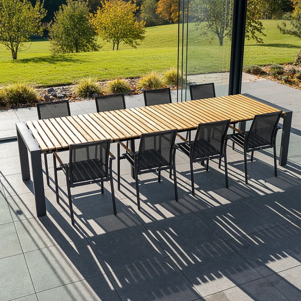 Zestaw jadalniany RIALTO 265-332 + 8x SOLLER TEAK antracyt 1882 OUTLET