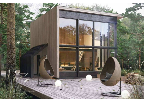 Huśtawka „jajo” w nowoczesnym ogrodzie