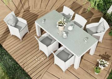 stoły na taras z technorattanu: Meble ogrodowe jadalniane RAPALLO 220cm royal białe