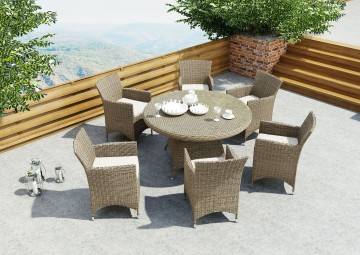 stoły na patio z technoratanu: Meble ogrodowe RONDO ø130 royal piaskowe