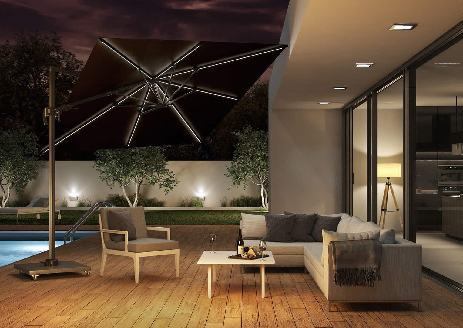 Designerskie meble ogrodowe z parasolem z podświetleniem LED