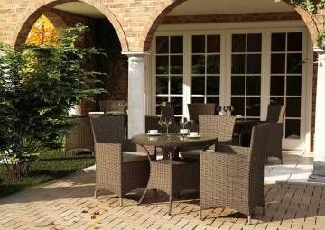 stoły na patio z technoratanu: Meble ogrodowe FILIP II + AMANDA royal piasek