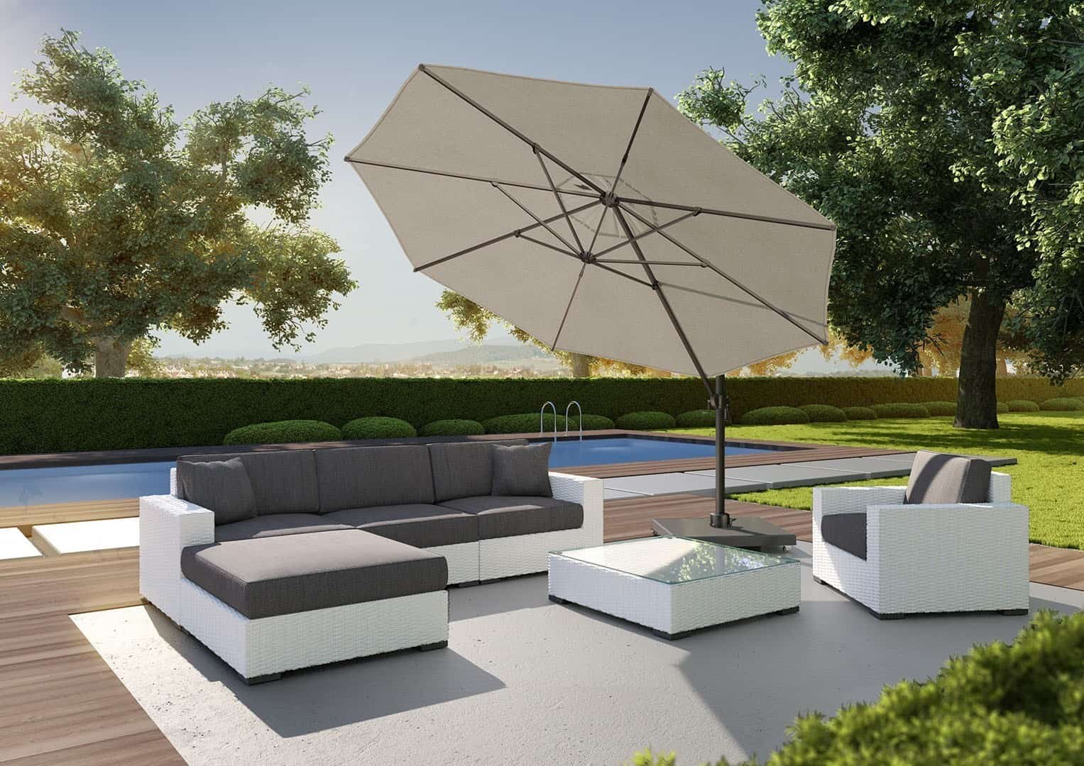 meble ogrodowe MILANO z parasolem ogrodowym LED