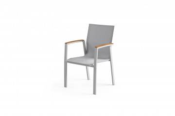 krzesła ogrodowe metalowe: Krzesło ogrodowe LEON teak jasnoszare