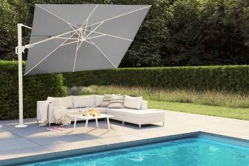 parasole ogrodowe na wysięgniku: Parasol ogrodowy ​​​​​​Challenger T² Premium 3m x 3m Biały
