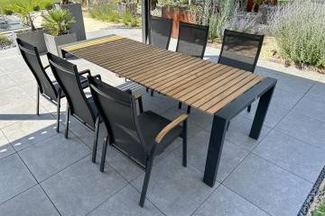 Stół ogrodowy RIALTO 217cm TEAK antracyt + 4x krzesło ALICANTE antracyt teak + 2x ALICANTE antracyt 1281